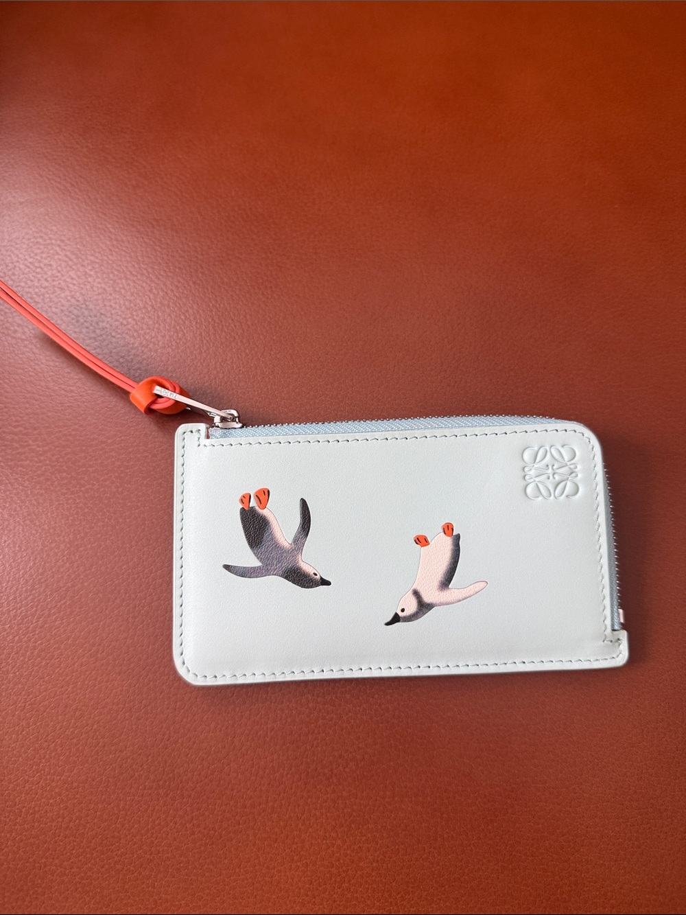 LOEWE
X SUNA FUJITA Satin Calfskin Penguins Compact Zip Wallet Blue Iceberg Subc